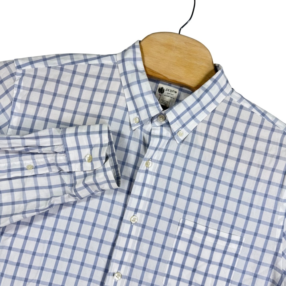 J Crew Shirt Mens XL Tailored Fit Washed Casual Button Down White Gingham Check‎